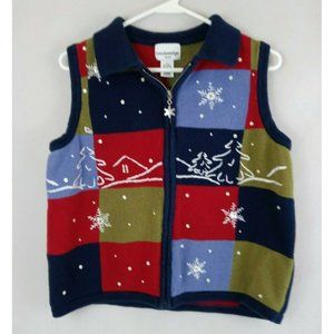 Breckenridge Petite Womens Christmas Zip Up Embroidered Sweater Vest Size PM